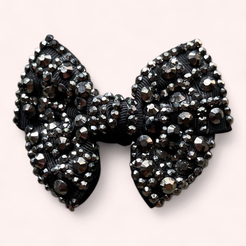 Adorable Black Sparkly Rhinestone Embellished Bow Alligator Hair Clip Kidcore - Picture 2 of 3